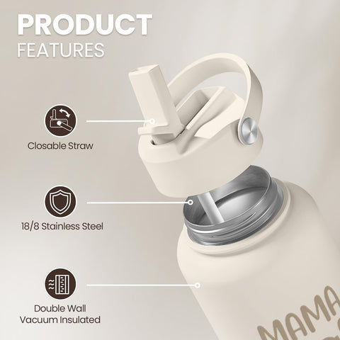 SANDJEST Mom Water Bottle leakproof lid prevents spills during travel