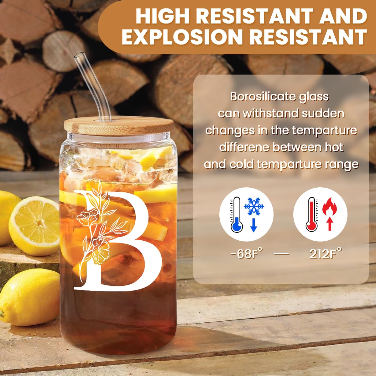 Sandjest monogram glass tumbler on a desk, perfect for work hydration.