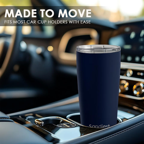 SANDJEST Navy Tumbler in daily-use scenario, ideal for office or workouts