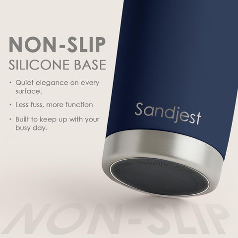 SANDJEST Navy Tumbler double-wall vacuum insulation detail, keeps drinks cold or hot longer