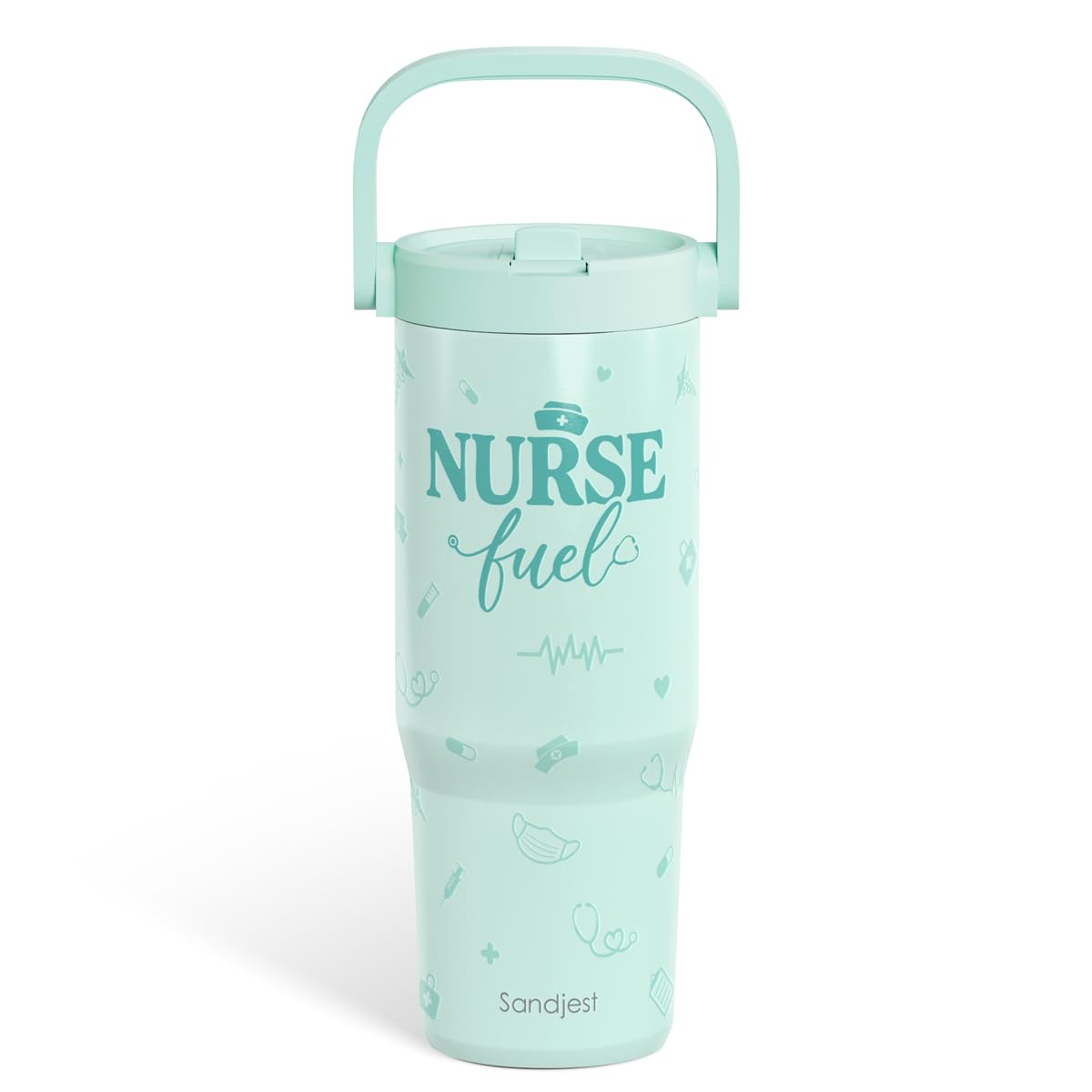 SANDJEST Nurse Fuel 30oz stainless steel tumbler for hot or cold drinks.