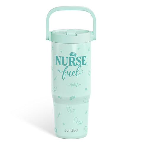 SANDJEST Nurse Fuel 30oz stainless steel tumbler for hot or cold drinks.