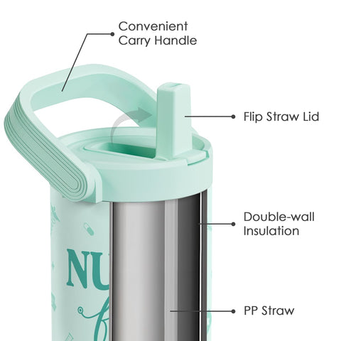 SANDJEST Nurse Fuel straw-lid tumbler for easy sipping on the go.