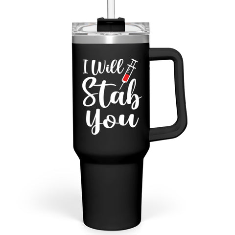 SANDJEST 40oz tumbler with handle, front view, easy hydration on the go