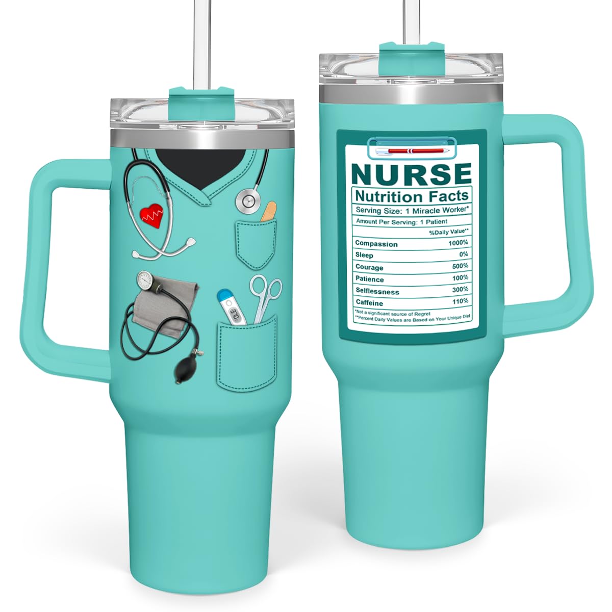 SANDJEST nurse gifts 40oz tumbler with handle, easy to carry on shifts