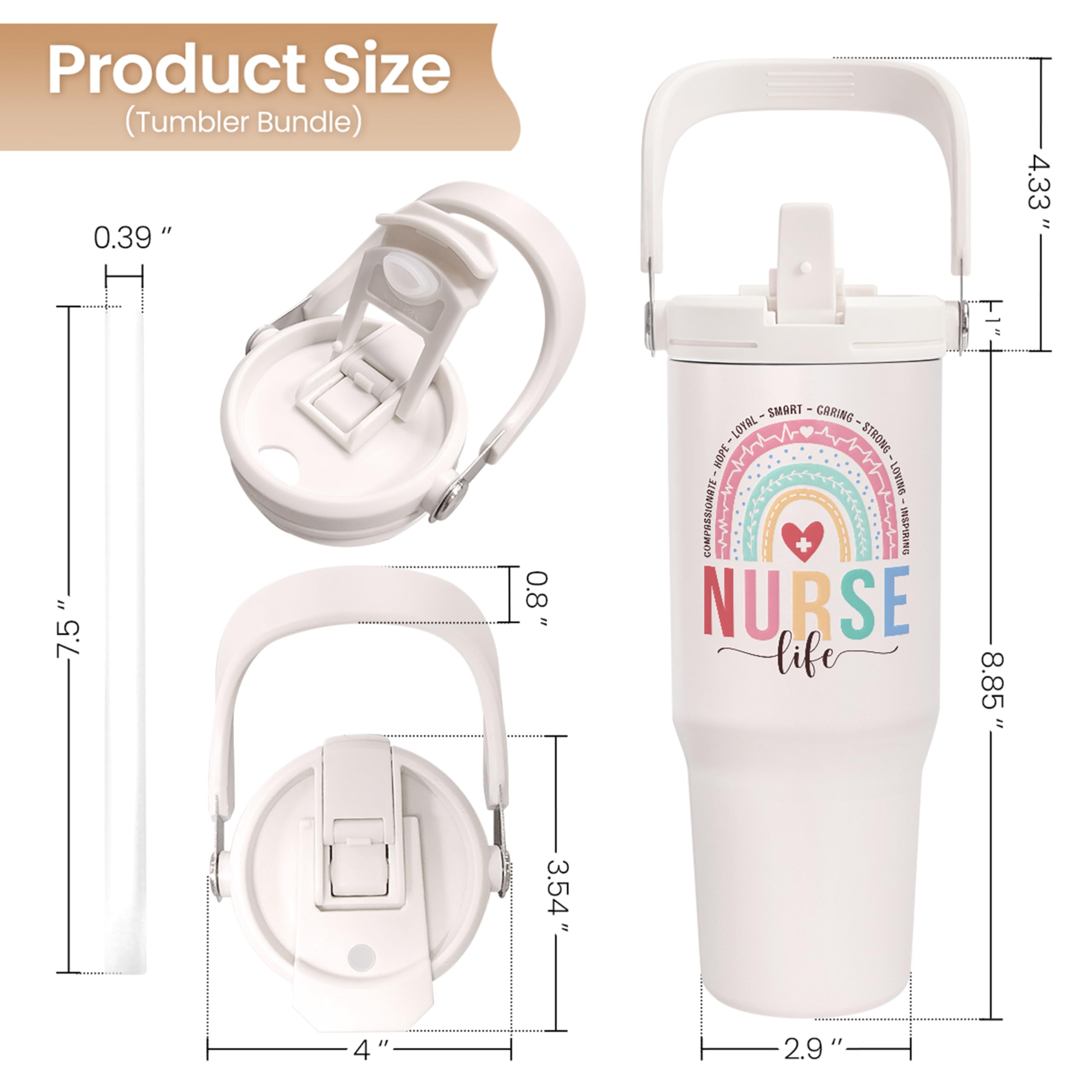 SANDJEST nurse gifts tumbler with handle seen from the side for easy carrying