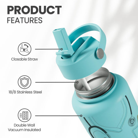 SANDJEST bottle with leakproof lid shown for on-the-go hydration.