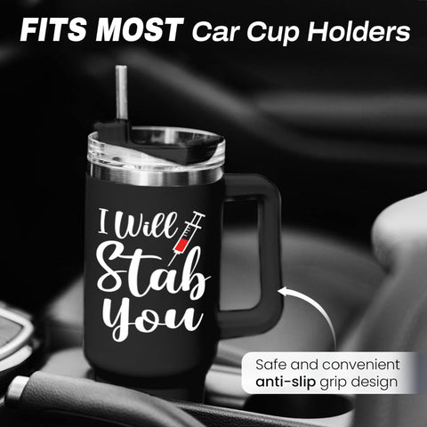 SANDJEST tumbler lid and seal close-up, spill-resistant design