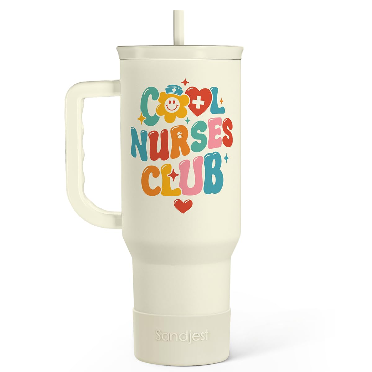 SANDJEST Nurse Tumbler 40oz with handle for on-the-go hydration