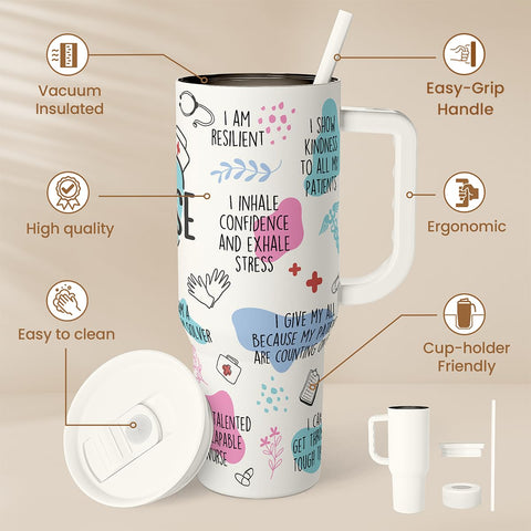 SANDJEST Nurse Tumbler straw lid enables convenient sipping during shifts