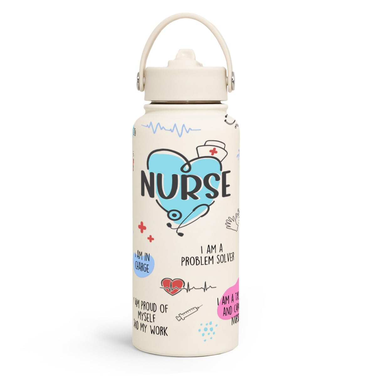 SANDJEST nurse water bottle 32oz ready for on the go hydration during shifts.