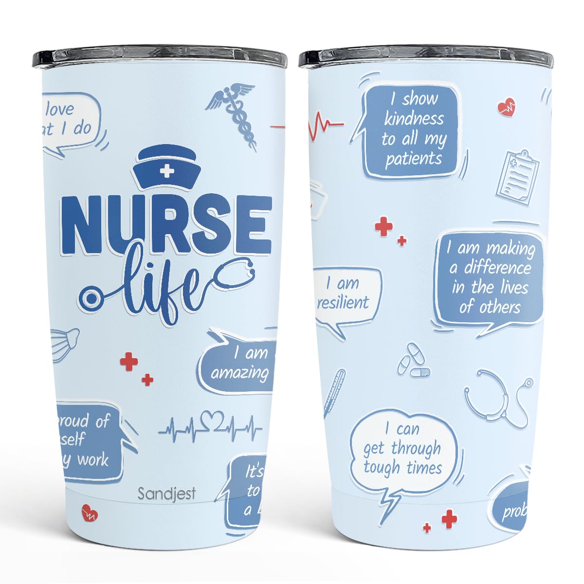 SANDJEST Nurses Tumbler with a stainless steel body, built for durable daily use.