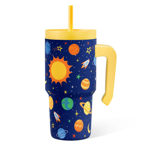 Sandjest outer-space tumbler 20oz with handle for on-the-go kids hydration.