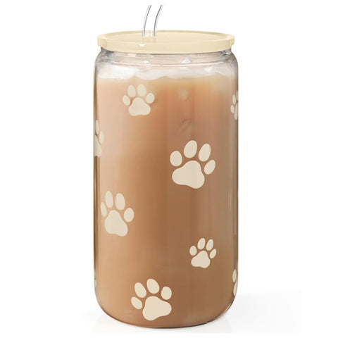 Sandjest paw-print 16oz tumbler with glass body for stylish daily beverages