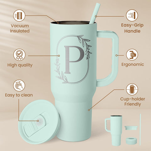 SandJest personalized 40oz travel cup with initial for elegant daily hydration