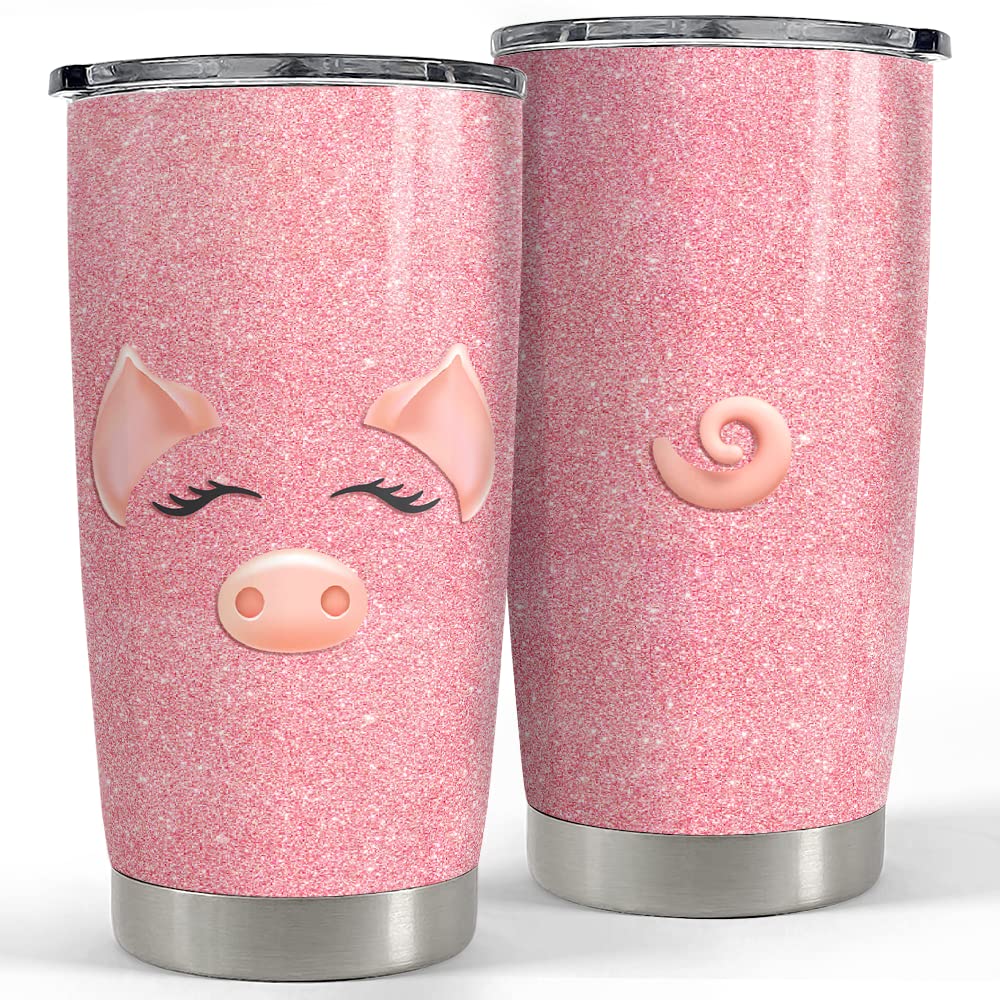 SANDJEST Pig Tumbler Glitter 20oz with Lid, vibrant glitter finish for travel