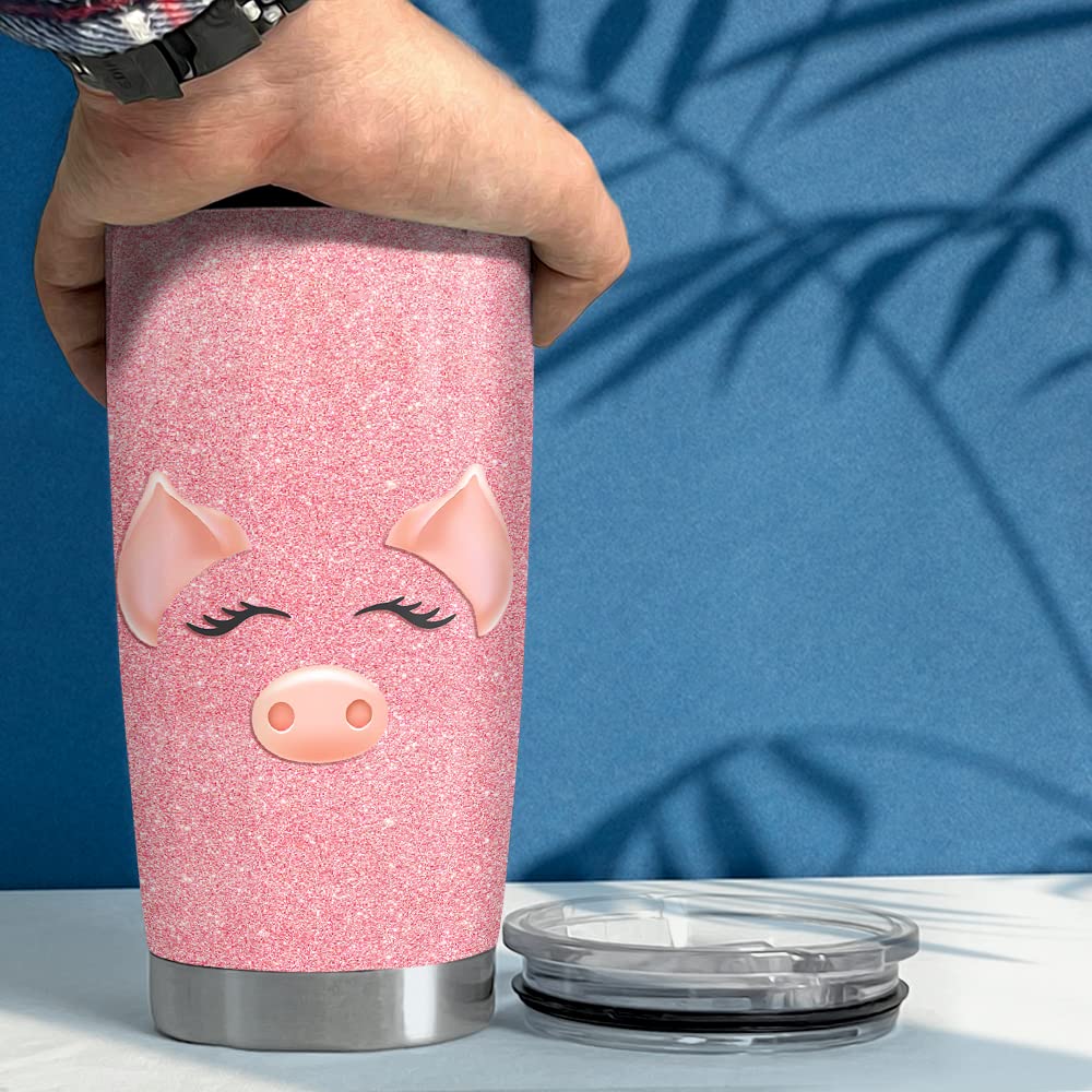 SANDJEST Pig Tumbler Glitter on a desk, ideal for office and home use
