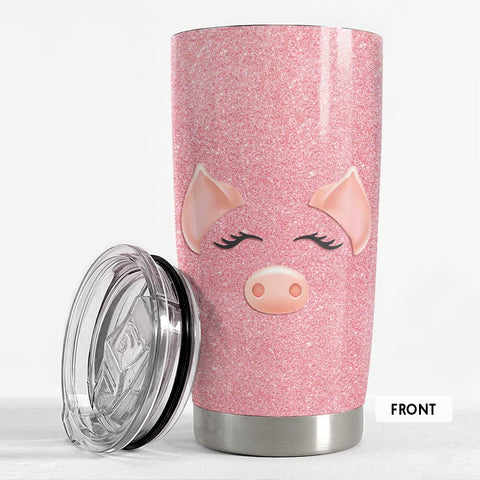 SANDJEST Pig Tumbler Glitter side view with lid, insulated for daily use