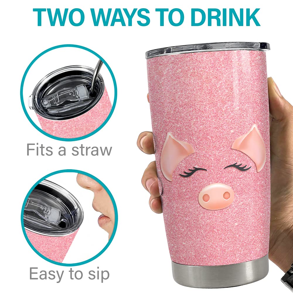 SANDJEST Pig Tumbler Glitter travel-ready with spill-resistant lid