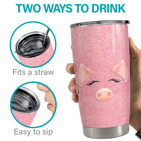 SANDJEST Pig Tumbler Glitter travel-ready with spill-resistant lid