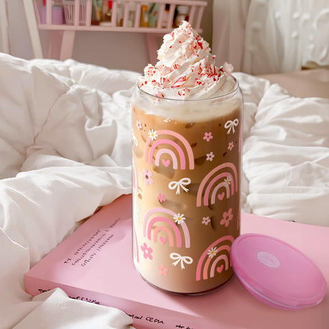 SANDJEST Rainbow tumbler clear glass view, emphasizing transparency and elegant design.