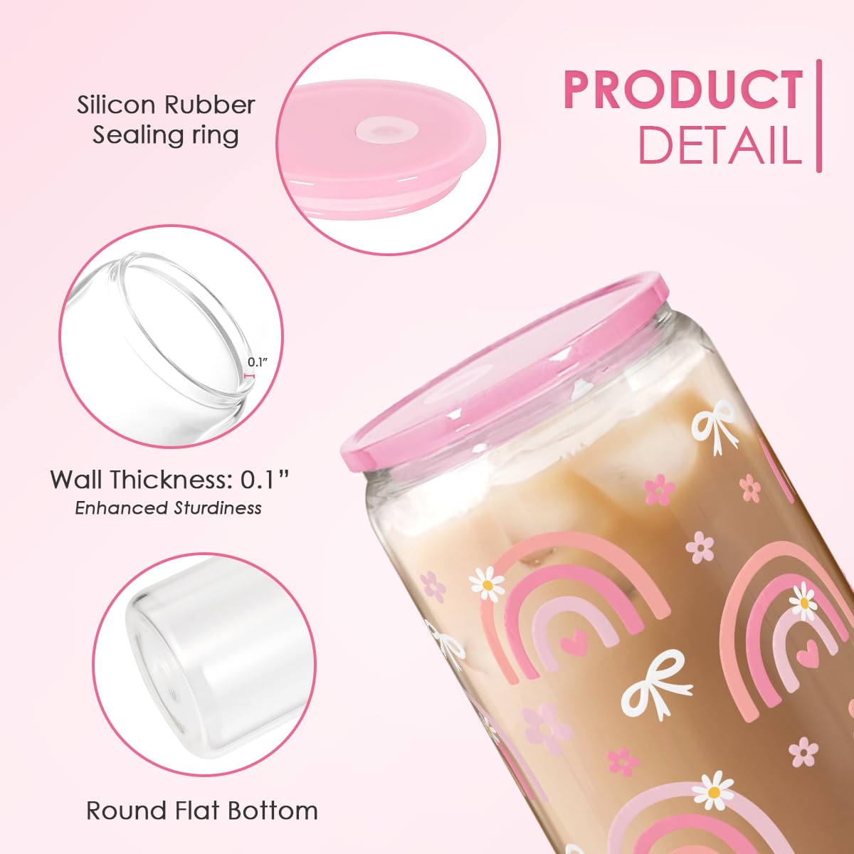 SANDJEST Rainbow 16oz glass tumbler gift-packaged, ready for gifting.