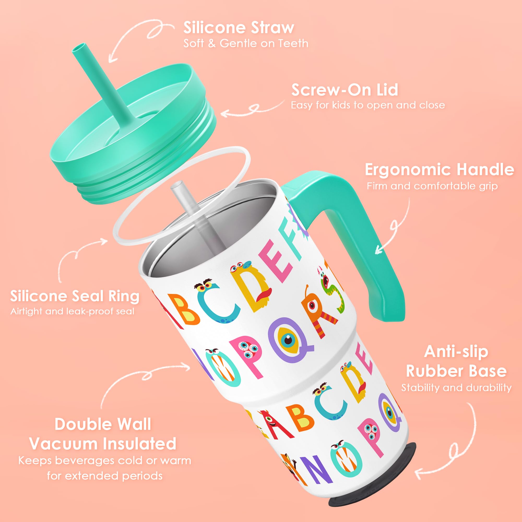 SANDJEST tumbler with silicone straw lid for easy sipping at school or play