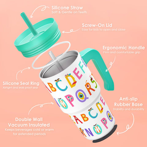 SANDJEST tumbler with silicone straw lid for easy sipping at school or play