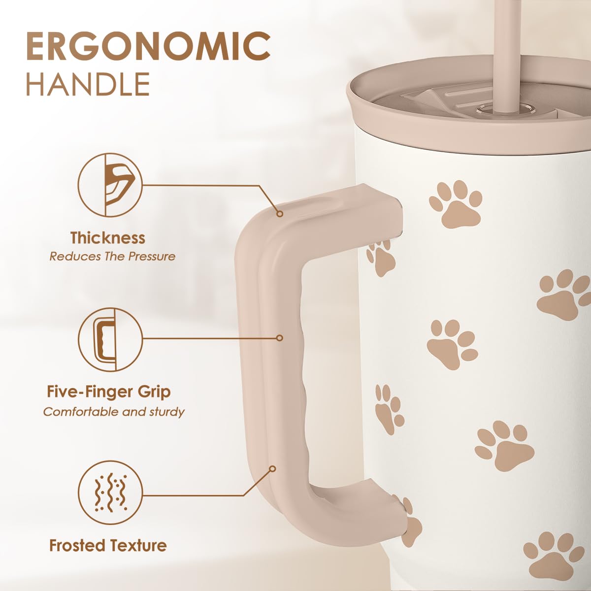 SANDJEST Paw Print with Slider Lid—easy one-handed sipping on the go