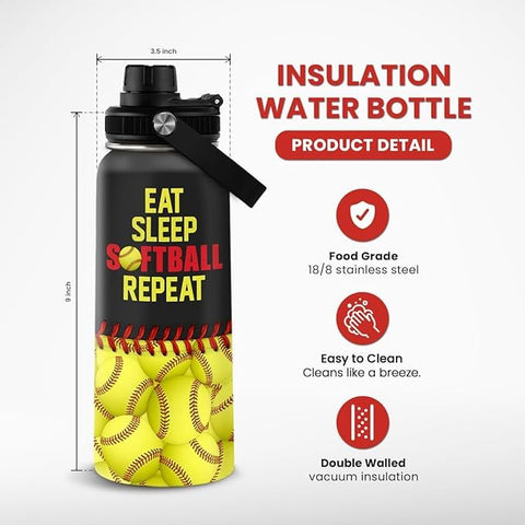Sandjest softball gift bottle 32oz baseball-design supports quick, refreshing sips.