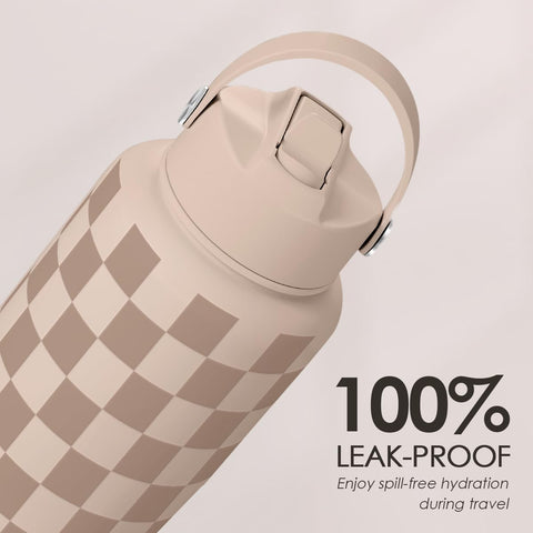 SANDJEST beige checkerboard sports bottle for football or basketball fans