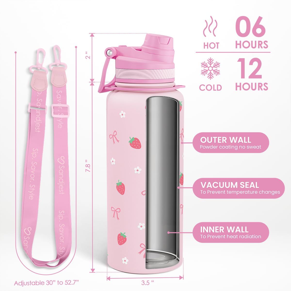 SandJEST Stainless steel insulated bottle maintains temperature for hours