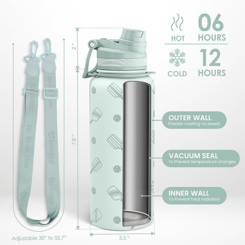 SANDJEST stainless steel bottle close-up shows rugged durability for daily workouts.