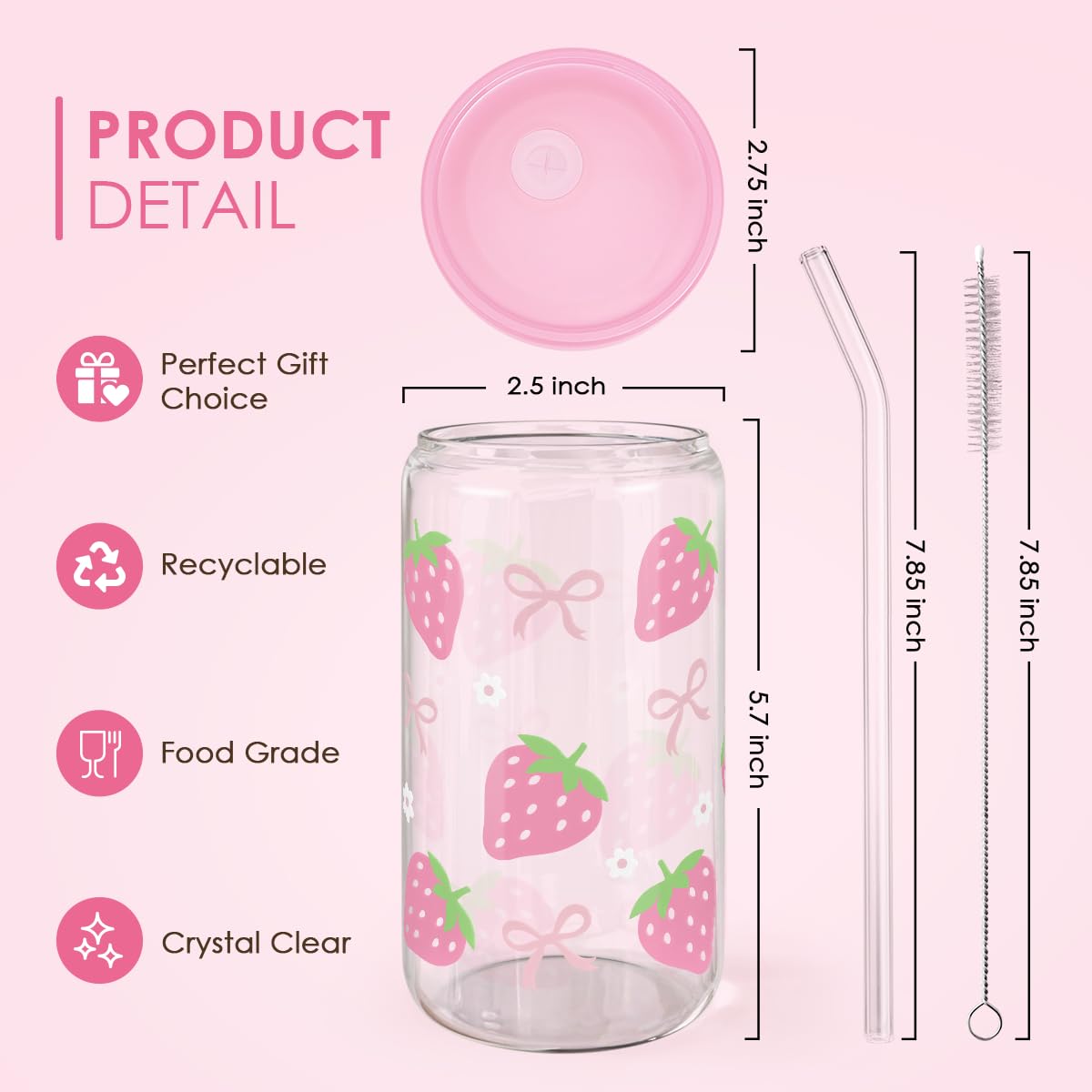 SANDJEST 16oz glass tumbler for smoothies with detachable parts for easy cleaning