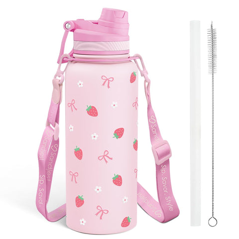 SandJEST Strawberry bottle front view for daily hydration on the go