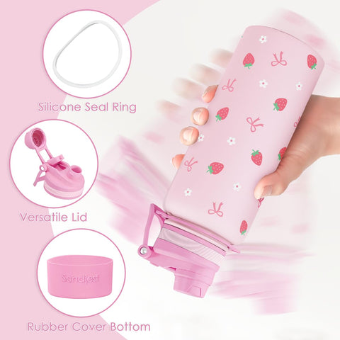 SandJEST Strawberry bottle with strap for hands-free workouts and travel