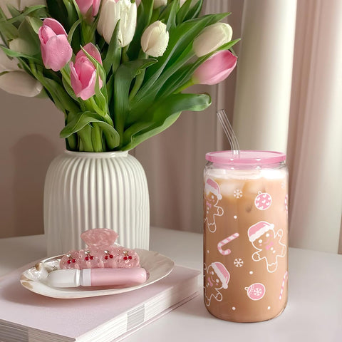 SANDJEST sustainable glass tumbler with straw for everyday use.
