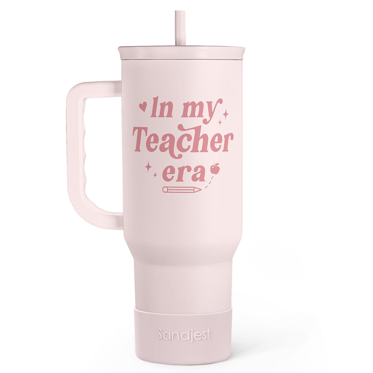SANDJEST Teacher Gift 40oz tumbler with handle keeps drinks at the right temperature on the go.