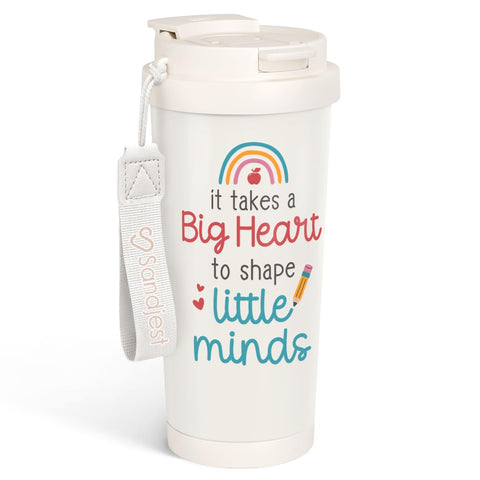 SANDJEST Teacher Tumbler 18oz stainless steel keeps beverages hot or cold.