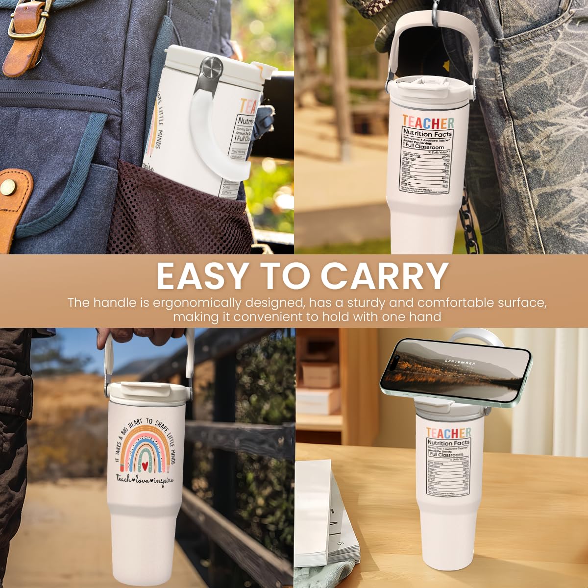 SANDJEST tumbler with ergonomic grip for easy transport during commute.