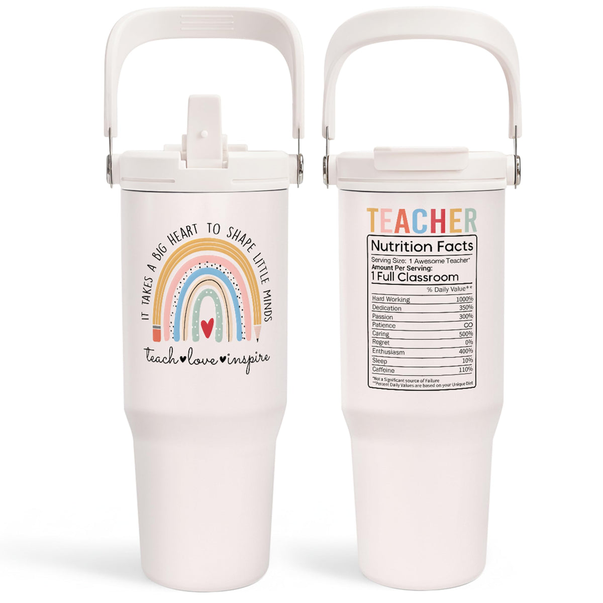 SANDJEST Teacher Tumbler 30oz with handle keeps drinks hot or cold all day.