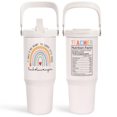 SANDJEST Teacher Tumbler 30oz with handle keeps drinks hot or cold all day.