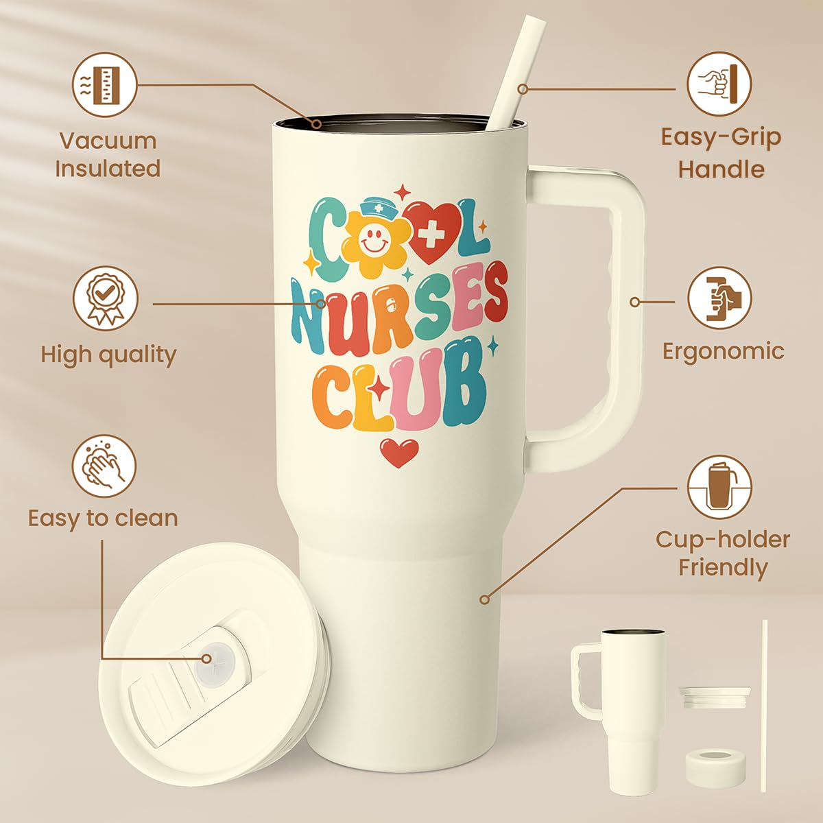 SANDJEST travel mug with straw ideal for desk, gym, or commute