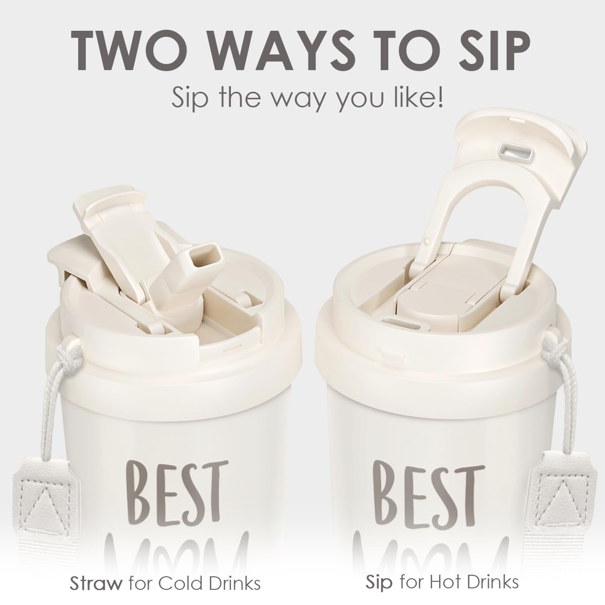 SANDJEST close-up of 2-in-1 lid highlighting easy pour and seal
