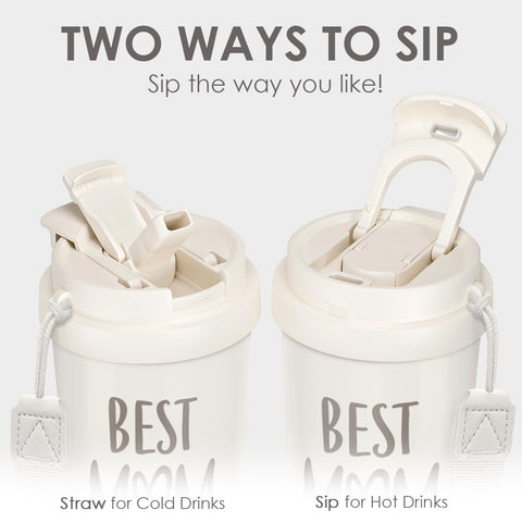 SANDJEST close-up of 2-in-1 lid highlighting easy pour and seal