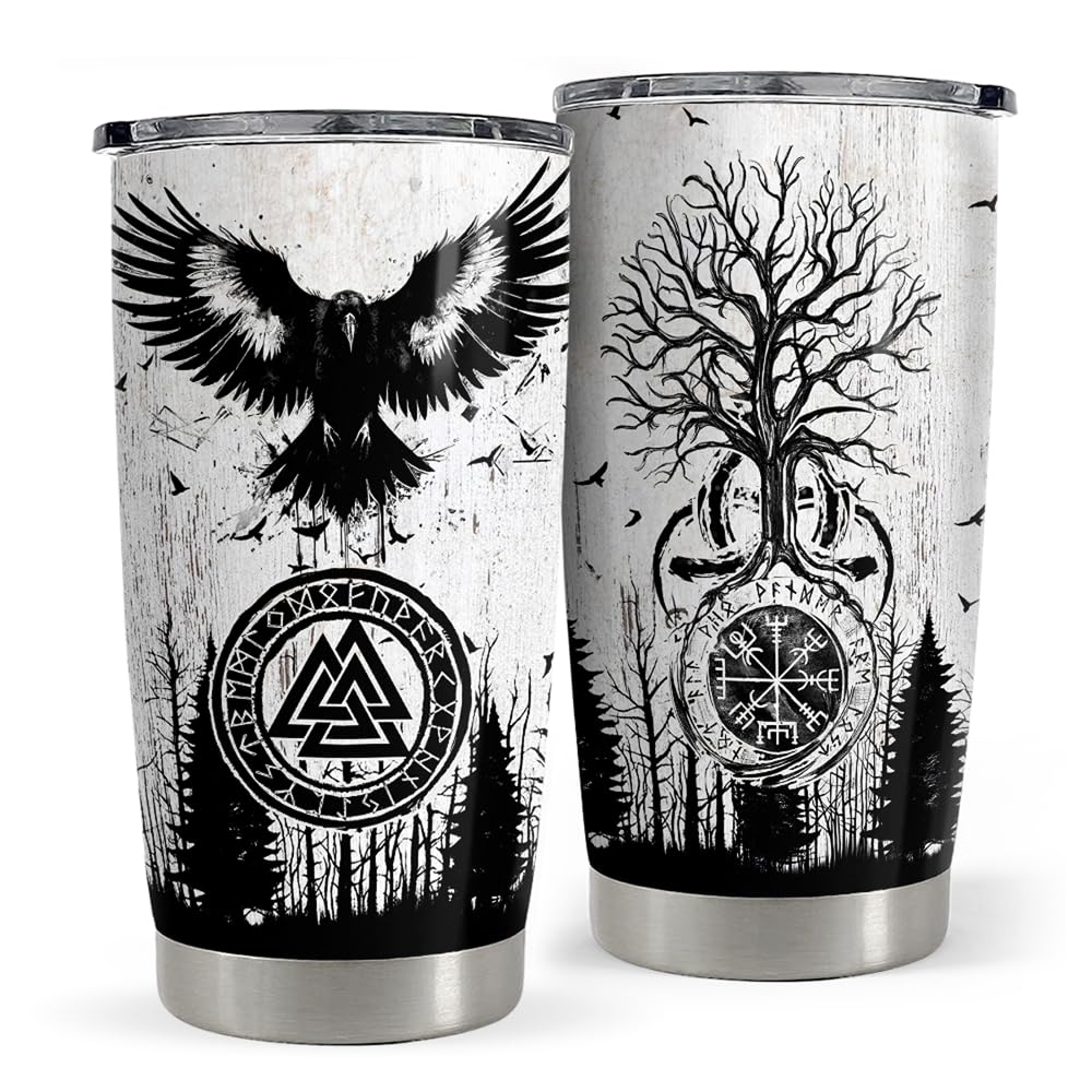 SANDJEST Viking tumbler 20oz keeps drinks hot or cold on the go.