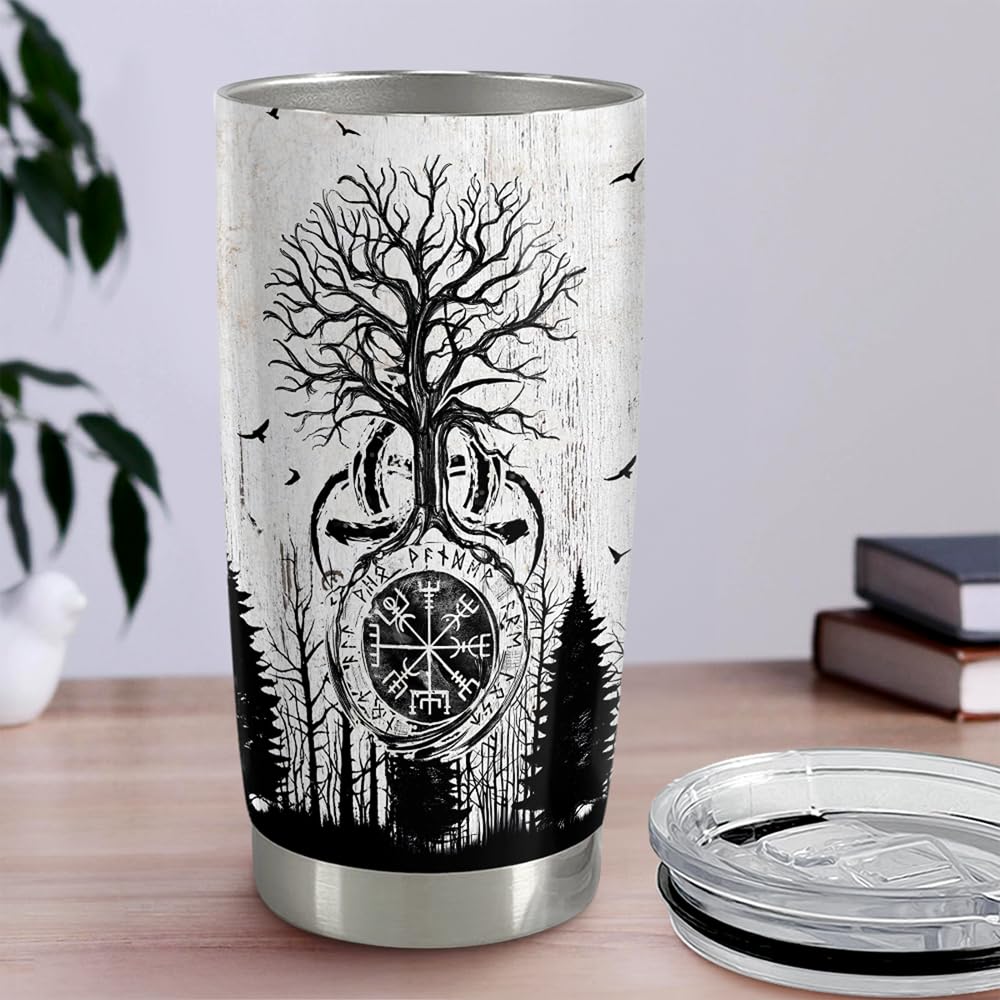 SANDJEST Viking tumbler is ideal for coffee, tea, or smoothies.