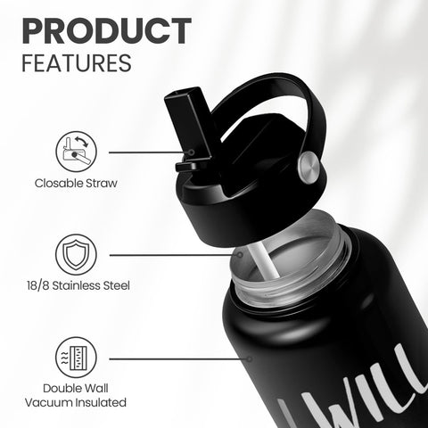 SANDJEST water bottle with leakproof lid close-up showing secure spill protection