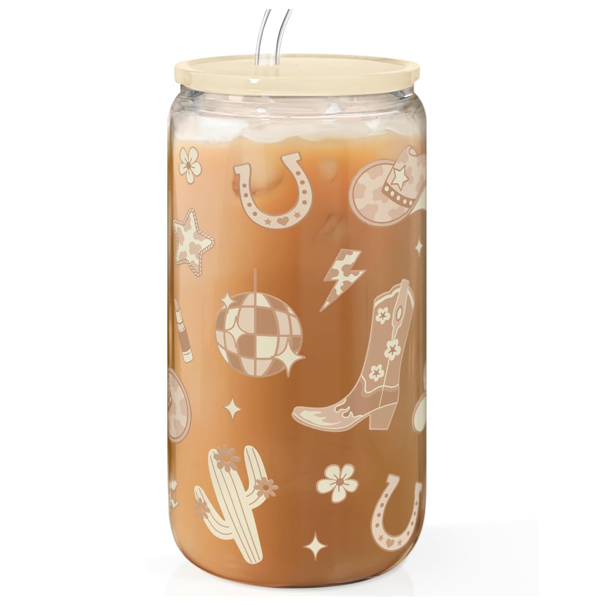 SANDJEST Western Cowgirl 16oz tumbler with lid and straw for iced coffee on the go.