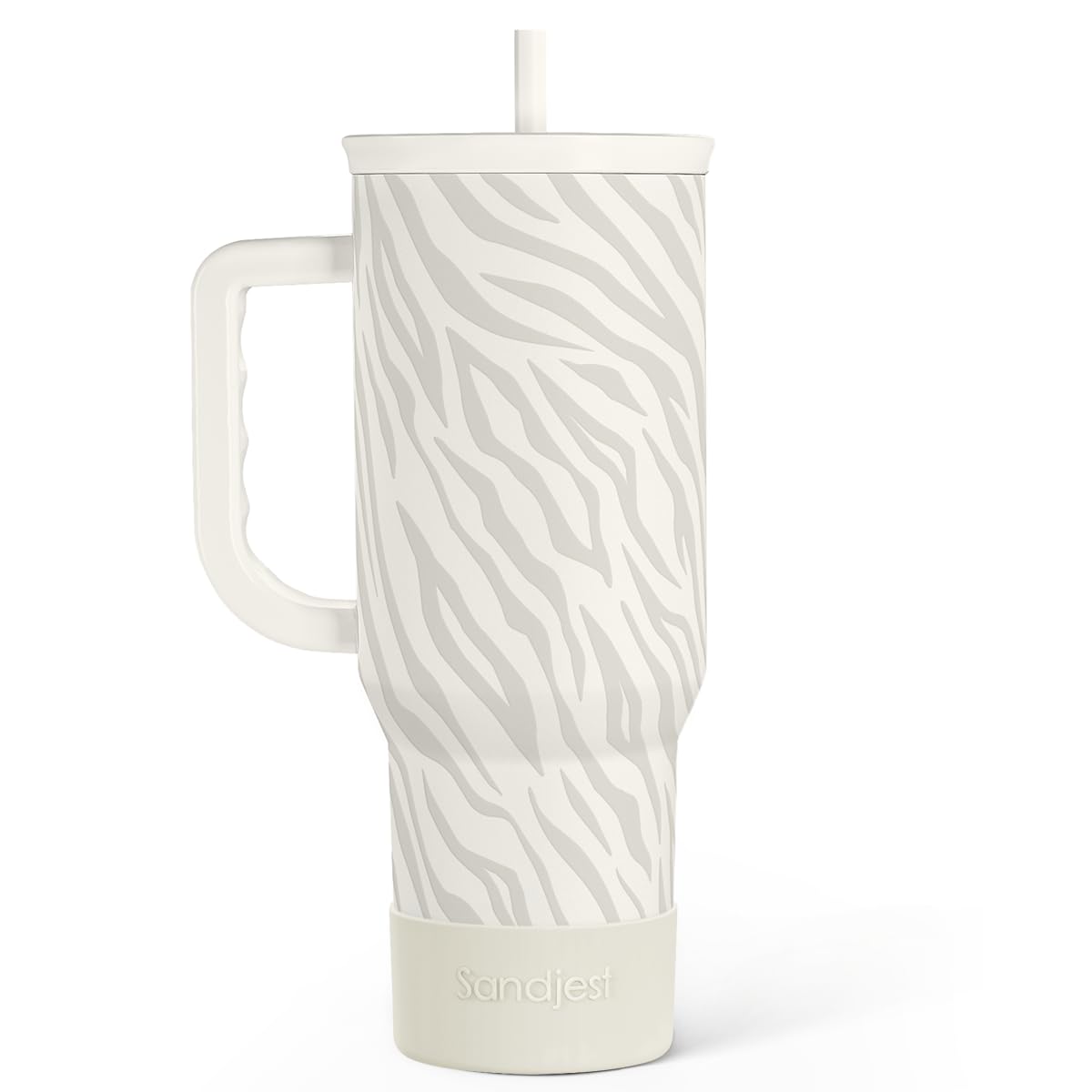 SANDJEST Zebra Skin 40oz slider tumbler with handle keeps drinks at the right temperature on the go.